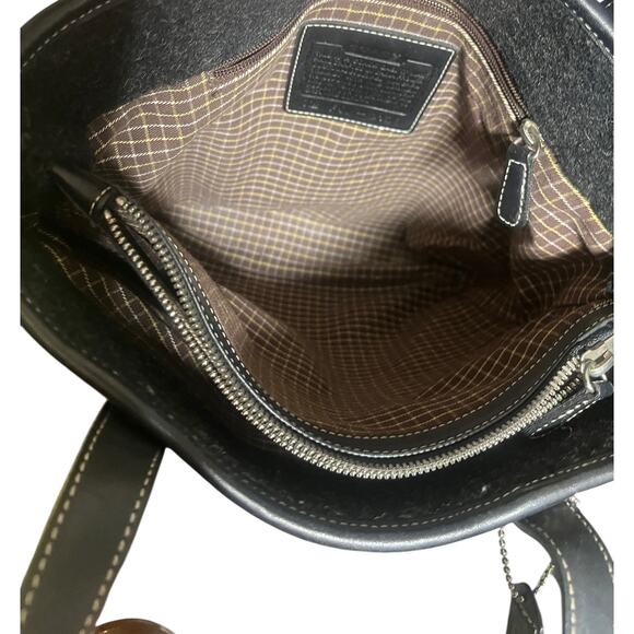 Coach Black and Charcoal Gray Wool and Leather Handbag 12” x 11” - Picture 3 of 8